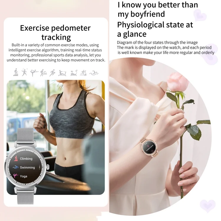 CA0834_B6.webp KC06 Women Menstrual Period Smart Watch Bracelet, Blood Pressure / Heart Rate Monitoring, Steel Strap - Image 7