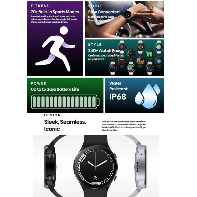 CA0839_B2.webp Zeblaze GTR 3 1.32 inch Smart Watch, Support Voice Calling / Heart Rate / Blood Oxygen / On-Wrist Skin Temperature / Sport Modes - Image 3