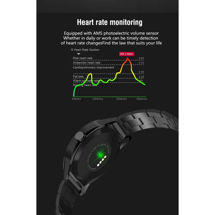CA6559_B5.webp N6 Smart Watch 1.3 inch TFT Screen MTK2502C Bluetooth4.0, Stainless Steel Watch Band, Support Heart Rate Monitor & Pedometer & Sleep Monitor & Sedentary Reminder - Image 6