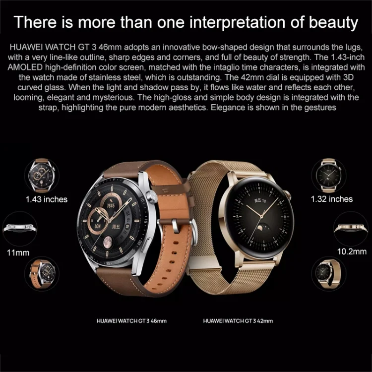CA6763F_6.webp HUAWEI WATCH GT 3 Smart Watch 42mm Braided Wristband, 1.32 inch AMOLED Screen, Support Heart Rate Monitoring / GPS / 7-days Battery Life / NFC - Image 7