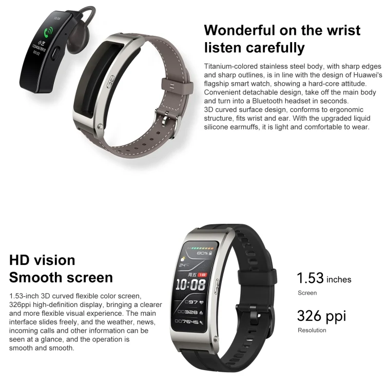 CA8975_B2.webp Original Huawei TalkBand B7 Smart Bracelet, 1.53 inch Screen, Support Bluetooth Call / Heart Rate / Blood Oxygen / Sleep Monitoring - Image 3