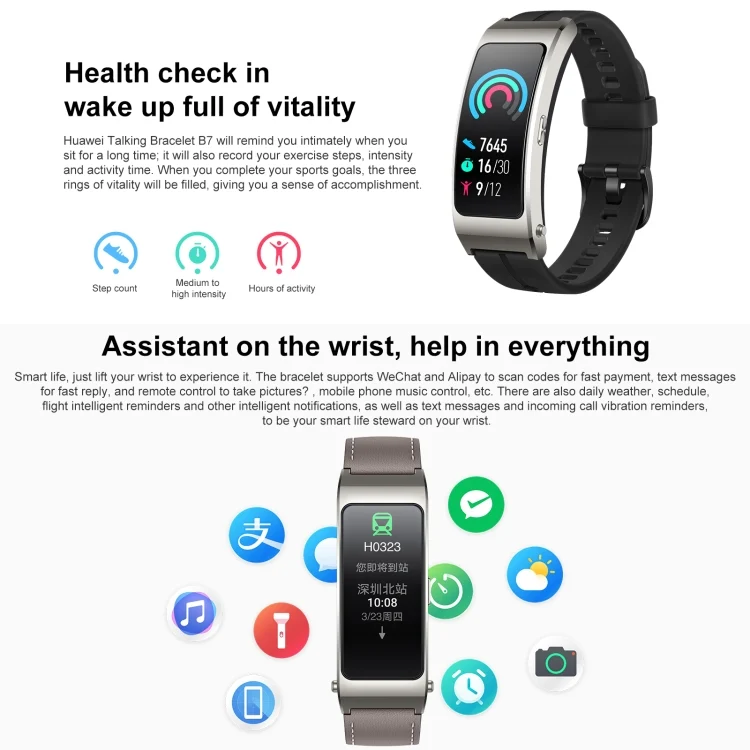 CA8975_B7.webp Original Huawei TalkBand B7 Smart Bracelet, 1.53 inch Screen, Support Bluetooth Call / Heart Rate / Blood Oxygen / Sleep Monitoring - Image 8