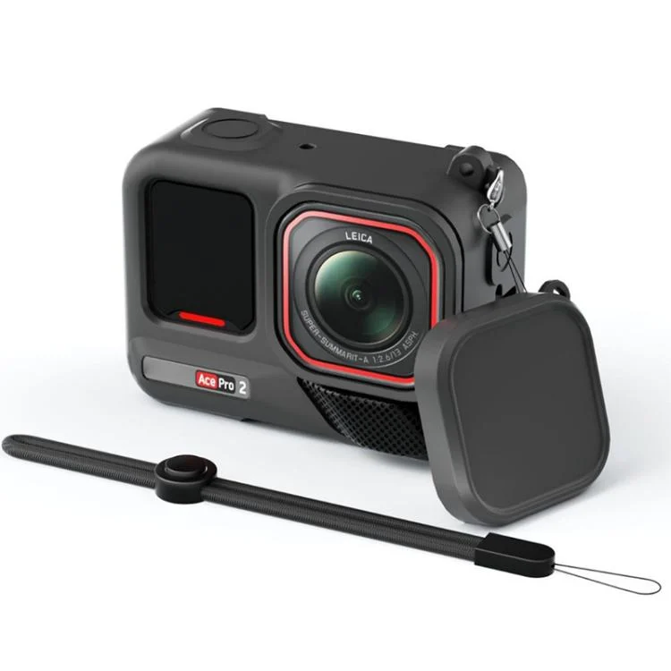 For Insta360 Ace Pro 2 Silicone Protective Case with Wrist Strap & Lens Cover