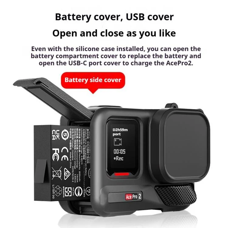 DCA2744B_3.webp For Insta360 Ace Pro 2 Silicone Protective Case with Wrist Strap & Lens Cover - Image 4
