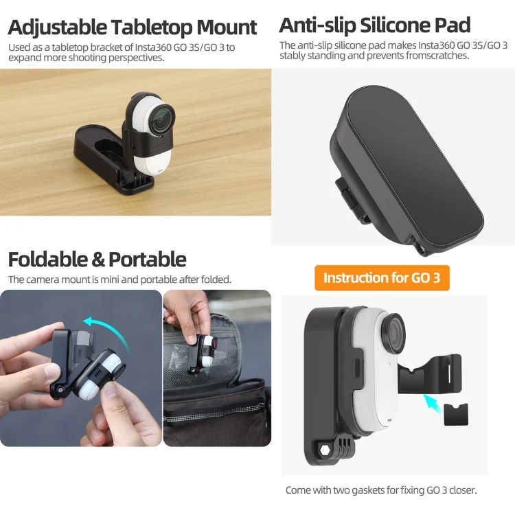 DCA2749B_5.webp For Insta360 GO3 / GO 3S Sunnylife 360 Rotation Foldable Magnetic Mount - Image 6