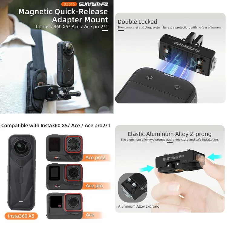 DCA4264B_3.webp Sunnylife Magnetic Quick Release Adapter Mount Action Camera Foldable Cam Stand For Insta360 X5 / Ace / Ace Pro 2 / 1 - Image 4