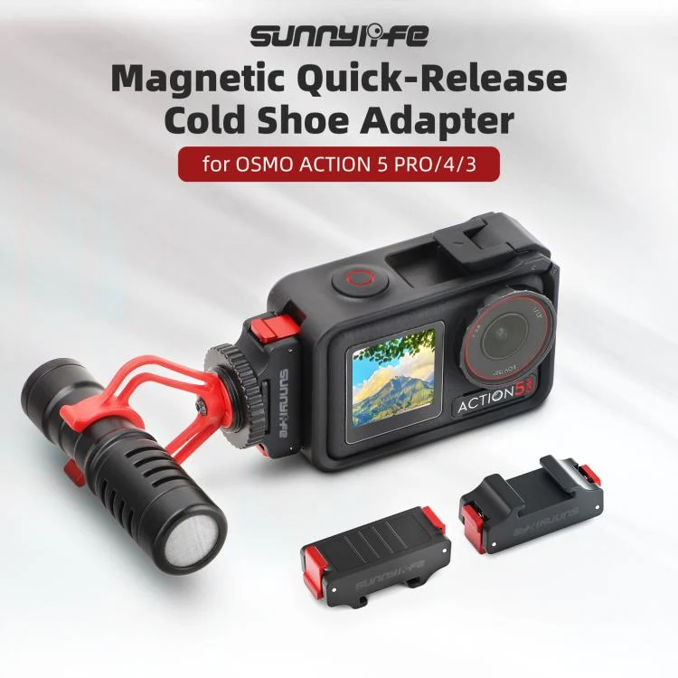 DOP0770B_2.webp For DJI Osmo Action 5 Pro / 4 / 3 Sunnylife Magnetic Quick-Release Cold Shoe Adapter Action Camera Fill Light Microphone Adapter - Image 3