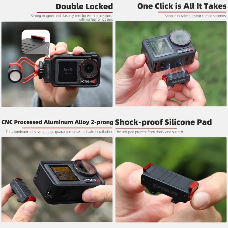 DOP0770B_6.webp For DJI Osmo Action 5 Pro / 4 / 3 Sunnylife Magnetic Quick-Release Cold Shoe Adapter Action Camera Fill Light Microphone Adapter - Image 7