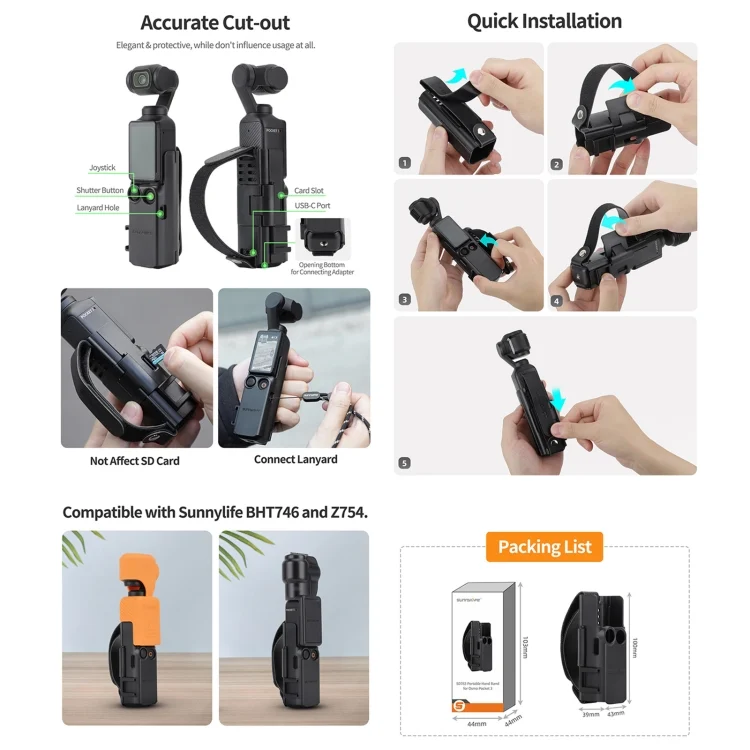 DOP2457B_6.webp For DJI OSMO Pocket 3 Sunnylife Hand Band Protective Frame Cold Shoe Extension Handle Cover - Image 7