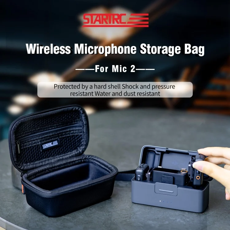 DOP2840B_1.webp For DJI MIC 2 STARTRC Diamond Texture PU Portable Carry Case with Carabiner & Strap - Image 2