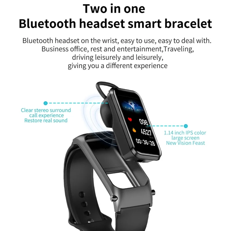 EDA001254901_B5.webp X4 1.14 inch HD Screen Bluetooth Earphone Smart Bracelet, Support Sleep Monitoring / Body Temperature Monitoring / Heart Rate Monitoring - Image 6