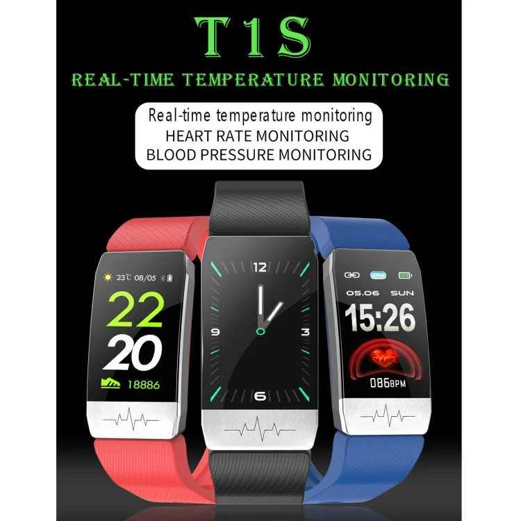 EDA001270301_B4.webp T1S 1.14 inch Screen IP67 Waterproof Smart Bracelet, Support Blood Oxygen Monitoring / Body Temperature Monitoring / Heart Rate Monitoring - Image 5