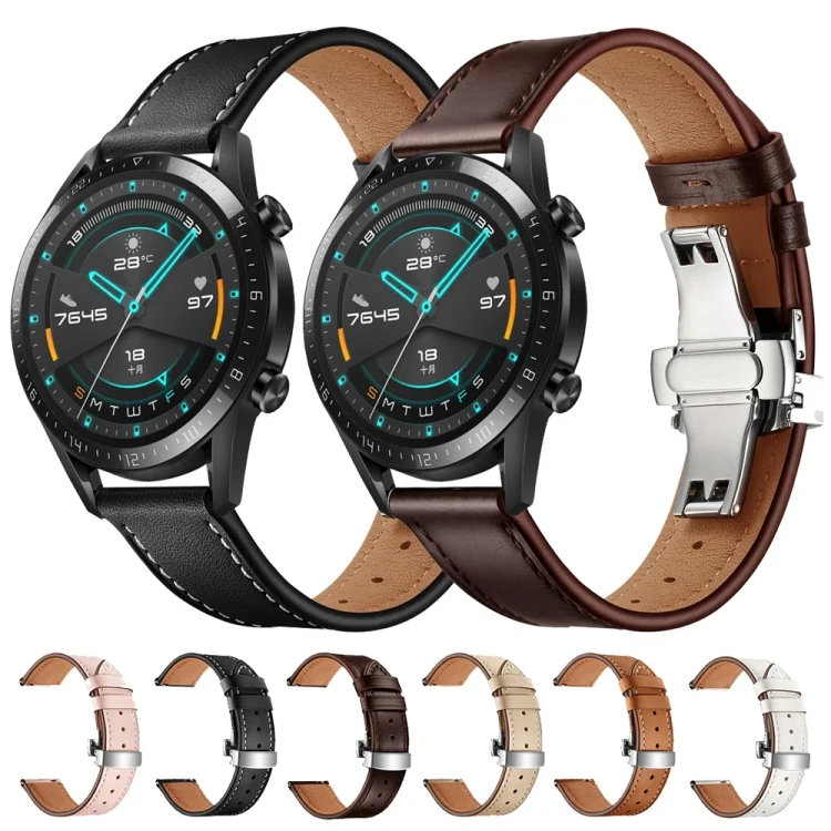 EDA001459903_B1.webp 22mm Universal Butterfly Buckle Leather Replacement Strap Watchband - Image 2