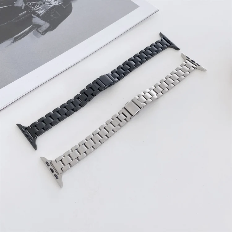 EDA001783901A_1.webp Three-beads Steel Replacement Strap Watchband, For Apple Watch Series 7  41mm / & 6 & SE & 5 & 4 40mm, For Apple Watch Series  7  45mm / & 6 & SE & 5 & 4 44mm... - Image 5