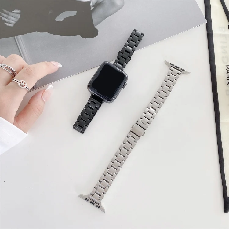 EDA001783901A_2.webp Three-beads Steel Replacement Strap Watchband, For Apple Watch Series 7  41mm / & 6 & SE & 5 & 4 40mm, For Apple Watch Series  7  45mm / & 6 & SE & 5 & 4 44mm... - Image 6