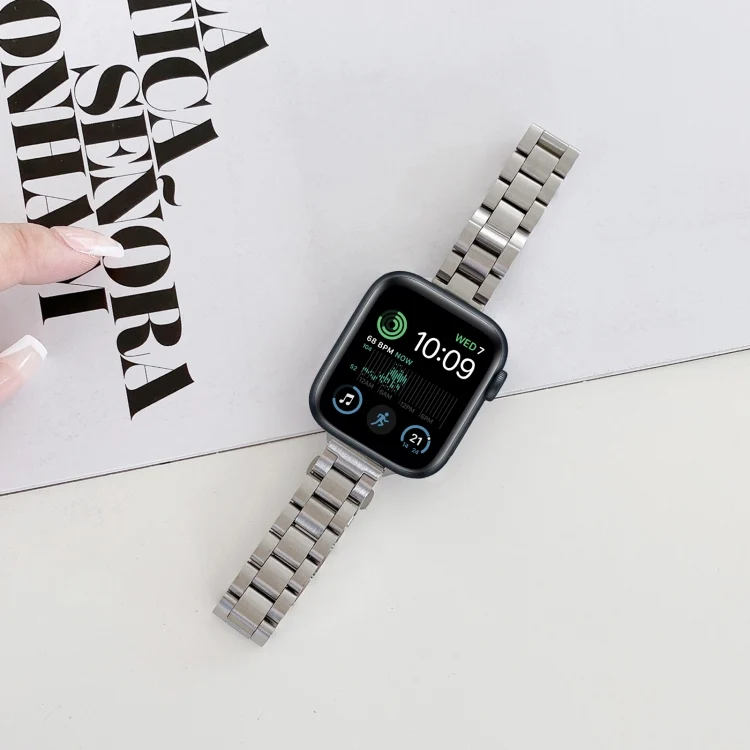 EDA001783901_B1.webp Three-beads Steel Replacement Strap Watchband, For Apple Watch Series 7  41mm / & 6 & SE & 5 & 4 40mm, For Apple Watch Series  7  45mm / & 6 & SE & 5 & 4 44mm... - Image 2