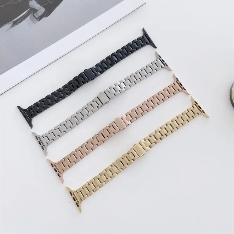 EDA001783901_B3.webp Three-beads Steel Replacement Strap Watchband, For Apple Watch Series 7  41mm / & 6 & SE & 5 & 4 40mm, For Apple Watch Series  7  45mm / & 6 & SE & 5 & 4 44mm... - Image 4