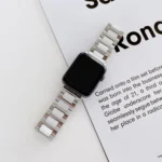 22mm Width Three Beads Ceramics Steel Replacement Strap Watchband For Apple Watch Series, 7 41mm / 6 & SE & 5 & 4 40mm / 3 & 2 & 1 38mm, 7 45mm / 6 & SE & 5 & 4 44mm / 3 & 2 & 1 42mm - Image 2