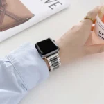 22mm Width Three Beads Ceramics Steel Replacement Strap Watchband For Apple Watch Series, 7 41mm / 6 & SE & 5 & 4 40mm / 3 & 2 & 1 38mm, 7 45mm / 6 & SE & 5 & 4 44mm / 3 & 2 & 1 42mm - Image 3