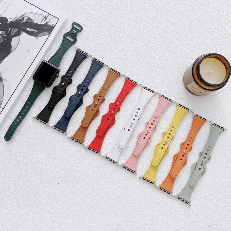 EDA001814101_B1.webp Small Waist 8-shape Reverse Buckle Leather Replacement Strap Watchband For Apple Watch Series, 7 41mm / 6 & SE & 5 & 4 40mm / 3 & 2 & 1 38mm, 7 45mm / 6 & SE & 5 & 4 44mm / 3 & 2 & 1 42mm - Image 2