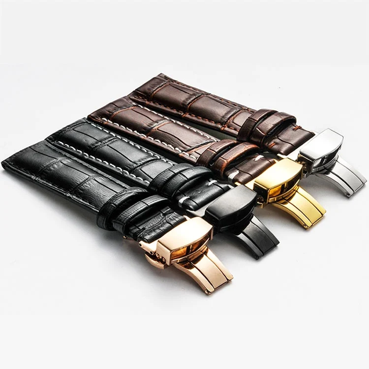 EDA002041703_B2.webp Classic Cowhide Leather Black Butterfly Buckle Replacement Strap Watchband - Image 3
