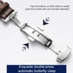 Classic Cowhide Leather Black Butterfly Buckle Replacement Strap Watchband - Image 4