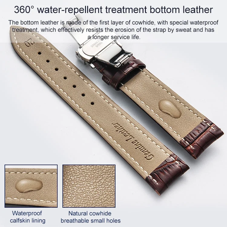 EDA002041703_B5.webp Classic Cowhide Leather Black Butterfly Buckle Replacement Strap Watchband - Image 6