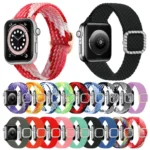 Adjustable Nylon Braided Elasticity Diamond Buckle Replacement Strap Watchband For Apple Watch Series, 7 & 6 & SE & 5 & 4 40mm/3 & 2 & 1 38mm - Image 2