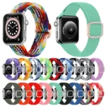 Adjustable Nylon Braided Elasticity Diamond Buckle Replacement Strap Watchband For Apple Watch Series, 7 & 6 & SE & 5 & 4 44mm/3 & 2 & 1 42mm - Image 2