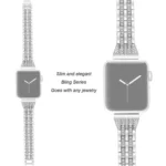 Double Row Diamond Alloy Watchband, For Apple Watch Series 8&7 41mm / SE 2&6&SE&5&4 40mm / 3&2&1 38mm, For Apple Watch Series 7 41mm / 6 & SE & 5 & 4 40mm / 3 & 2 & 1 38mm... - Image 4