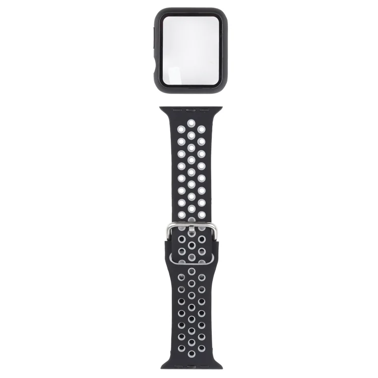 Silicone Replacement Strap Watchband + Protective Case with Screen Protector Set For Apple Watch Series