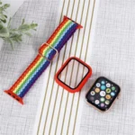 Adjustable Striped Woven Nylon Watchband + Watch Case Set For Apple Watch Series - Image 3