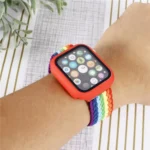 Adjustable Striped Woven Nylon Watchband + Watch Case Set For Apple Watch Series - Image 6