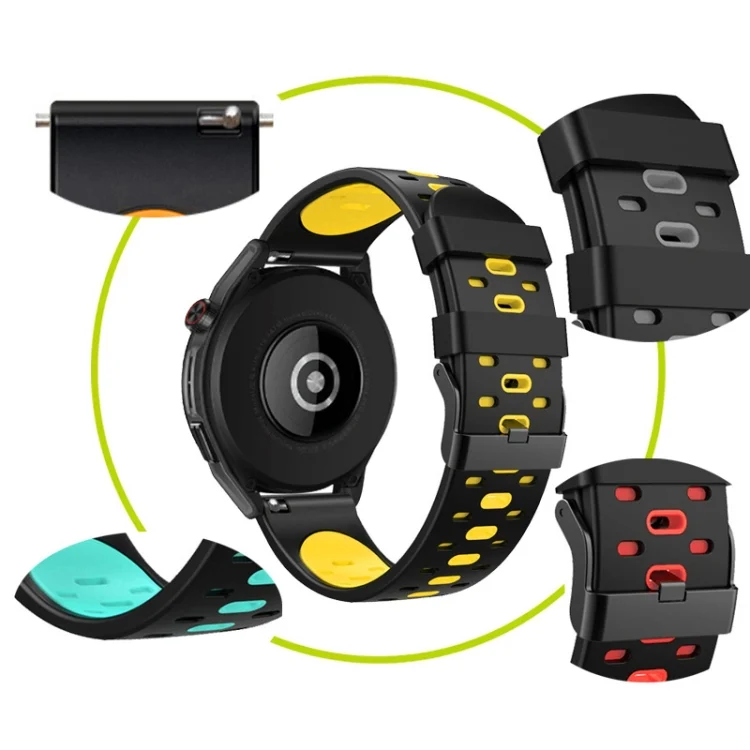EDA002376401_B3.webp 22mm Three Rows Holes Two-color Silicone Strap Watchband - Image 4