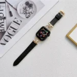 D-shaped Steel + Genuine Leather Strap For Apple Watch Series