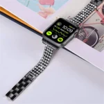Four-row Diamond-set Metal Watchband For Apple Watch Series - Image 5