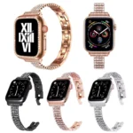 Four-row Diamond-set Metal Watchband For Apple Watch Series - Image 4