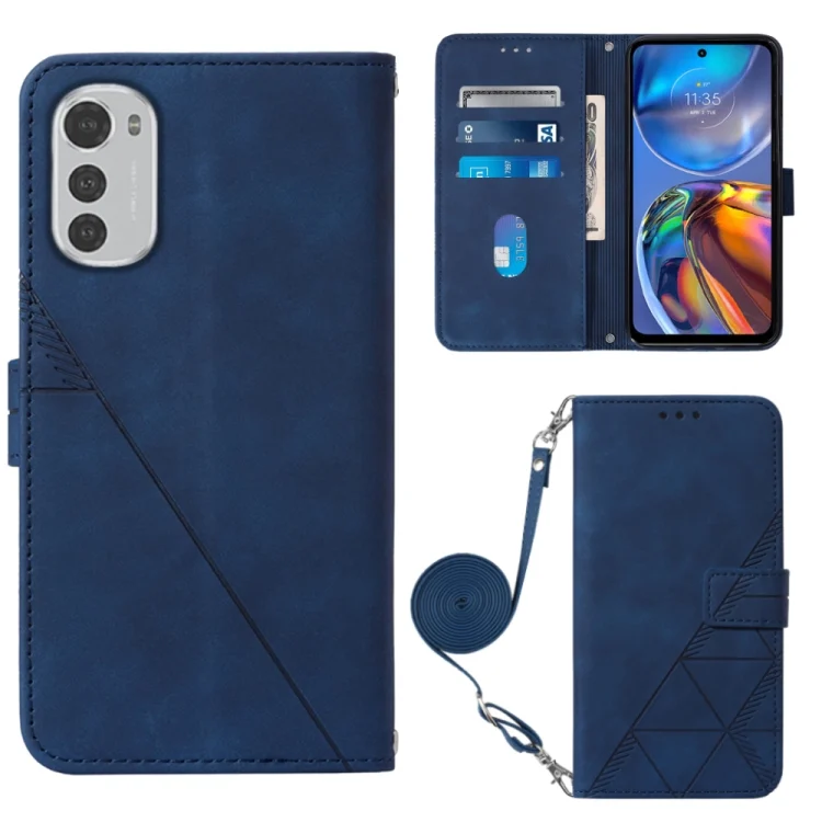 Crossbody 3D Embossed Flip Leather Phone Case, For Motorola Moto E32