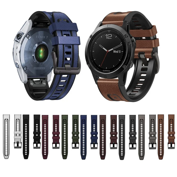 EDA003382001_B1.webp For Garmin Fenix 7X Silicone + Leather Quick Release Watch Band - Image 2