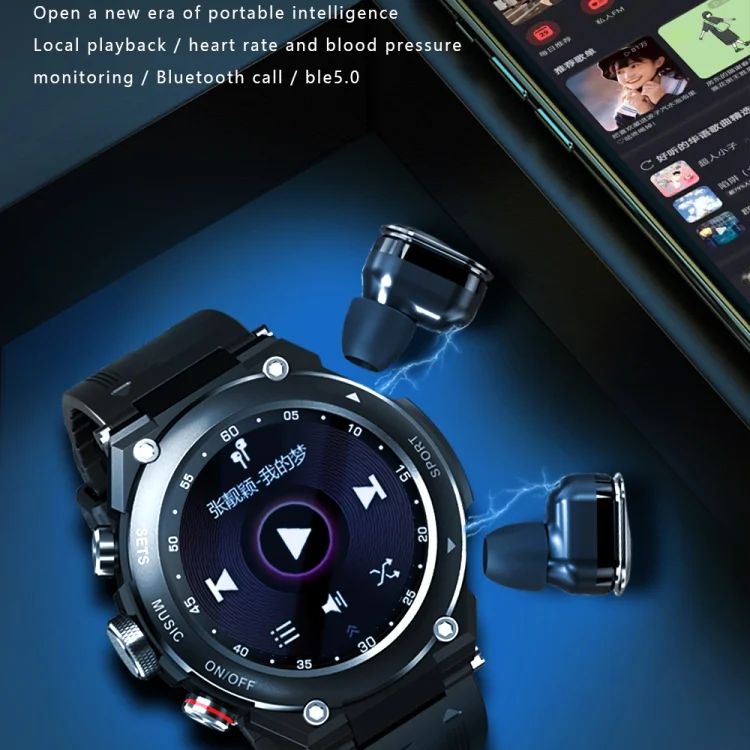 EDA003841301_B5.webp T92 1.28 inch IPS Touch Screen 2 in 1 Bluetooth Headset Smart Watch, Support Heart Rate Monitoring/Bluetooth Music - Image 6