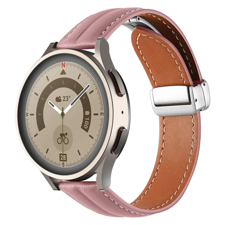 EDA004302301A.webp Folding Buckle Grooved Genuine Leather Watch Band, Silver Buckle - Image 1