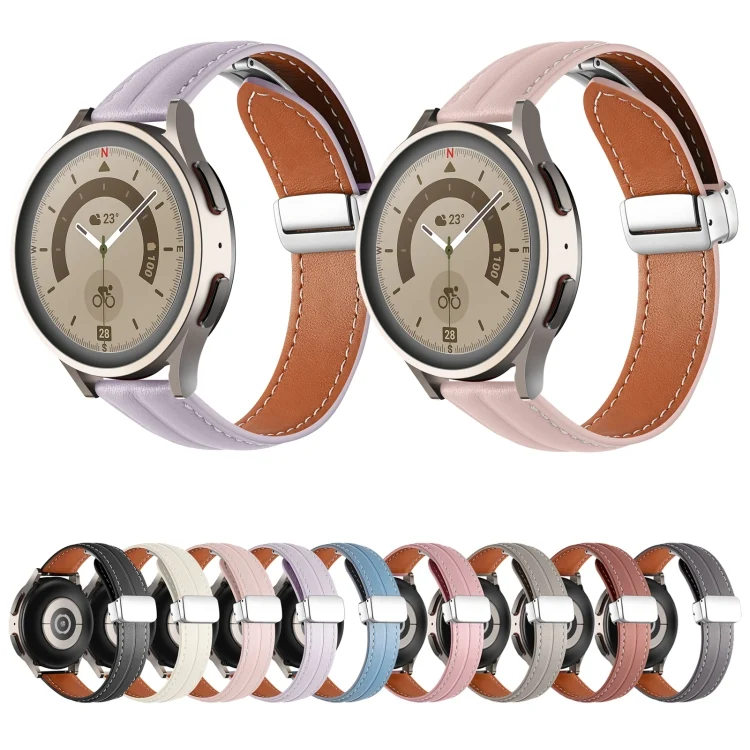 EDA004302301_B1.webp Folding Buckle Grooved Genuine Leather Watch Band, Silver Buckle - Image 2