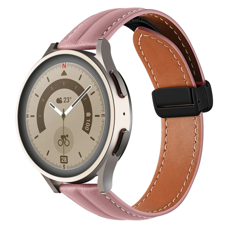 EDA004302501A.webp Folding Buckle Grooved Genuine Leather Watch Band, Black Buckle - Image 1