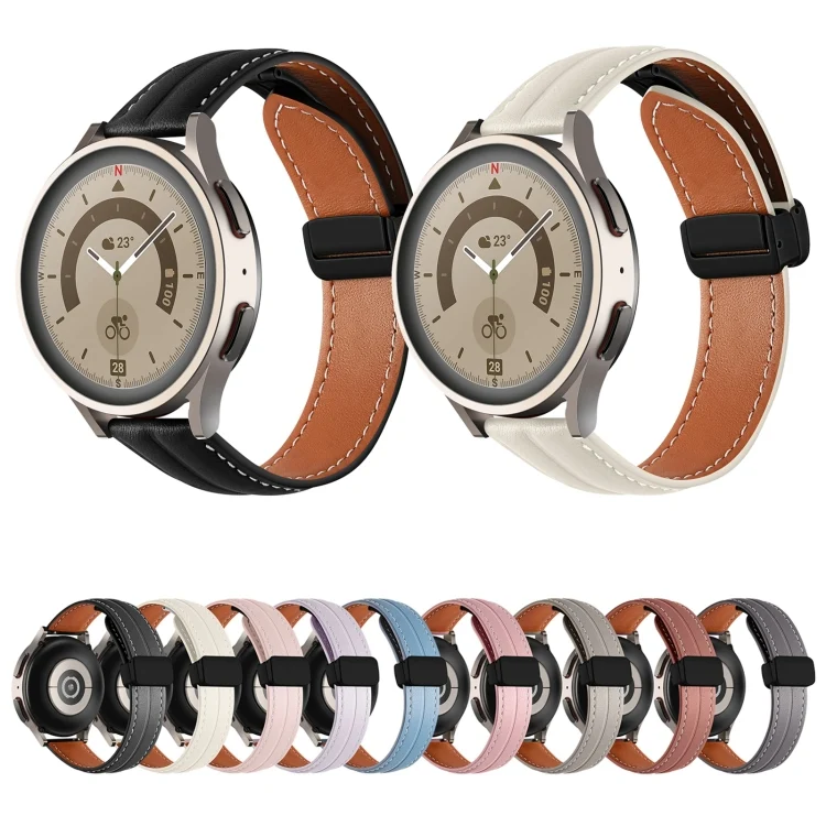 EDA004302501_B1.webp Folding Buckle Grooved Genuine Leather Watch Band, Black Buckle - Image 2