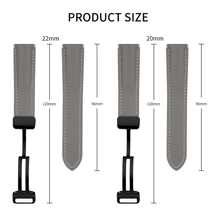 EDA004302501_B4.webp Folding Buckle Grooved Genuine Leather Watch Band, Black Buckle - Image 5