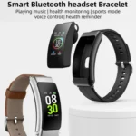 K50+ 0.96 inch Leather Band Earphone Detachable Life Waterproof Smart Watch Support Bluetooth Call - Image 2