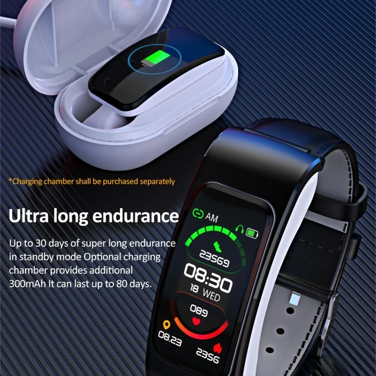 EDA004341001_B15.webp K60 1.08 inch Leather Band Earphone Detachable Life Waterproof Smart Watch Support Bluetooth Call - Image 16