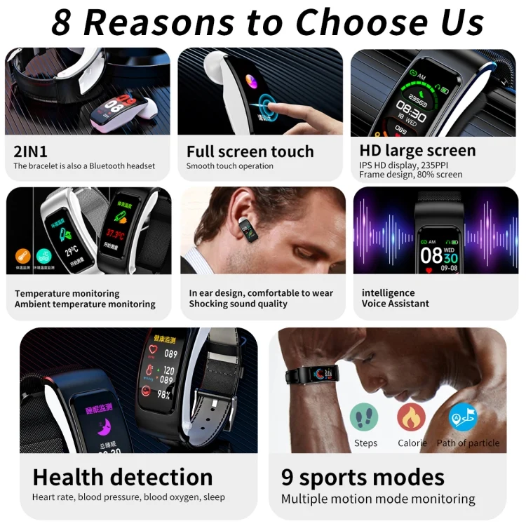 EDA004341001_B2.webp K60 1.08 inch Leather Band Earphone Detachable Life Waterproof Smart Watch Support Bluetooth Call - Image 3