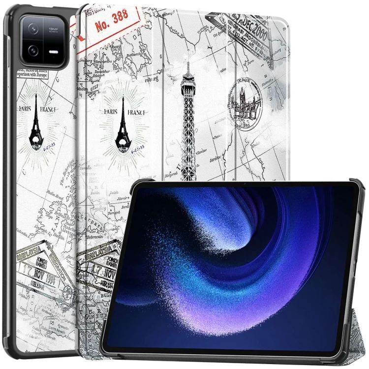 Custer Painted 3-Fold Stand Leather Smart Tablet Case, For Xiaomi Pad 6 / 6 Pro