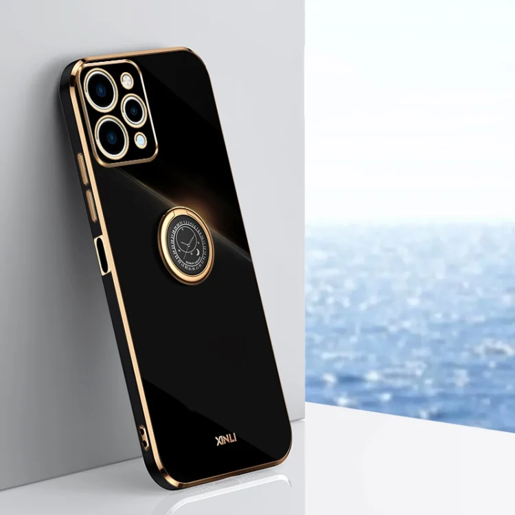 XINLI Straight Edge 6D Electroplate TPU Phone Case with Ring Holder, For Xiaomi Redmi 12 4G, For Xiaomi Redmi Note 12S 4G